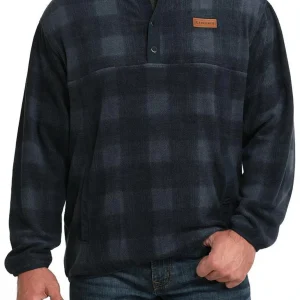 Pull-Over polaire à carreaux bleu marine- Homme