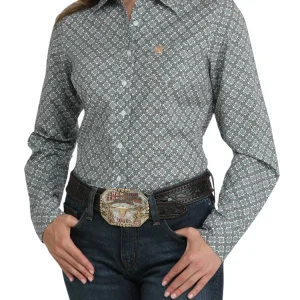 Chemise western à imprimé Médaillon Bleu et Blanc - Femme