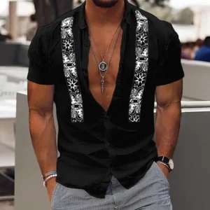 Chemise hawaïenne à rayures pour homme, manches courtes