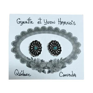 Boucles d'oreilles fleur avec pierre turquoise