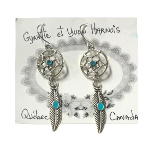 Boucles d'oreilles capteur de rêve turquoise