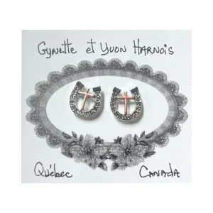 Boucles d'oreilles Fer à Cheval brillant Croix rose